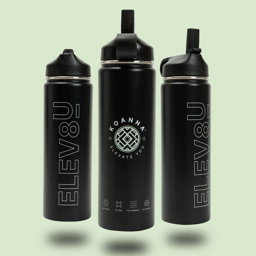 3 times Elevate bottle with logo and straw opening.